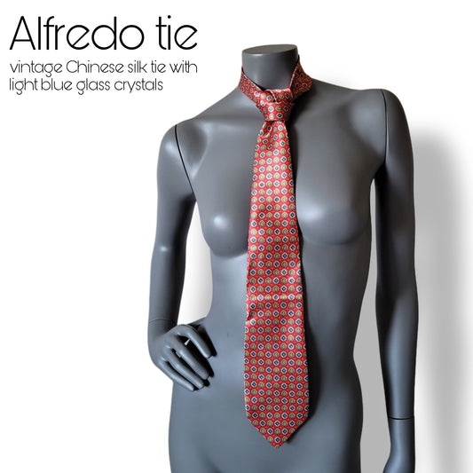 Tie it Together collection: Alfredo tie, vintage classic Chinese silk necktie with light blue glass crystals