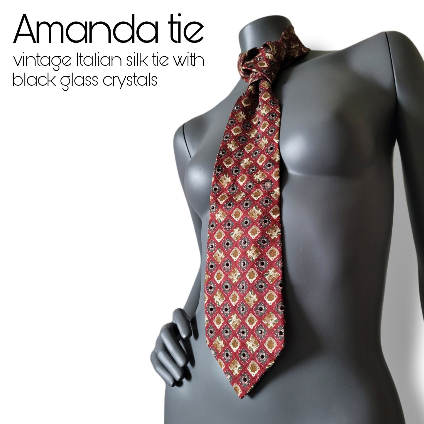 Tie it Together collection: Amanda tie, vintage classic Italian silk necktie with black glass crystals