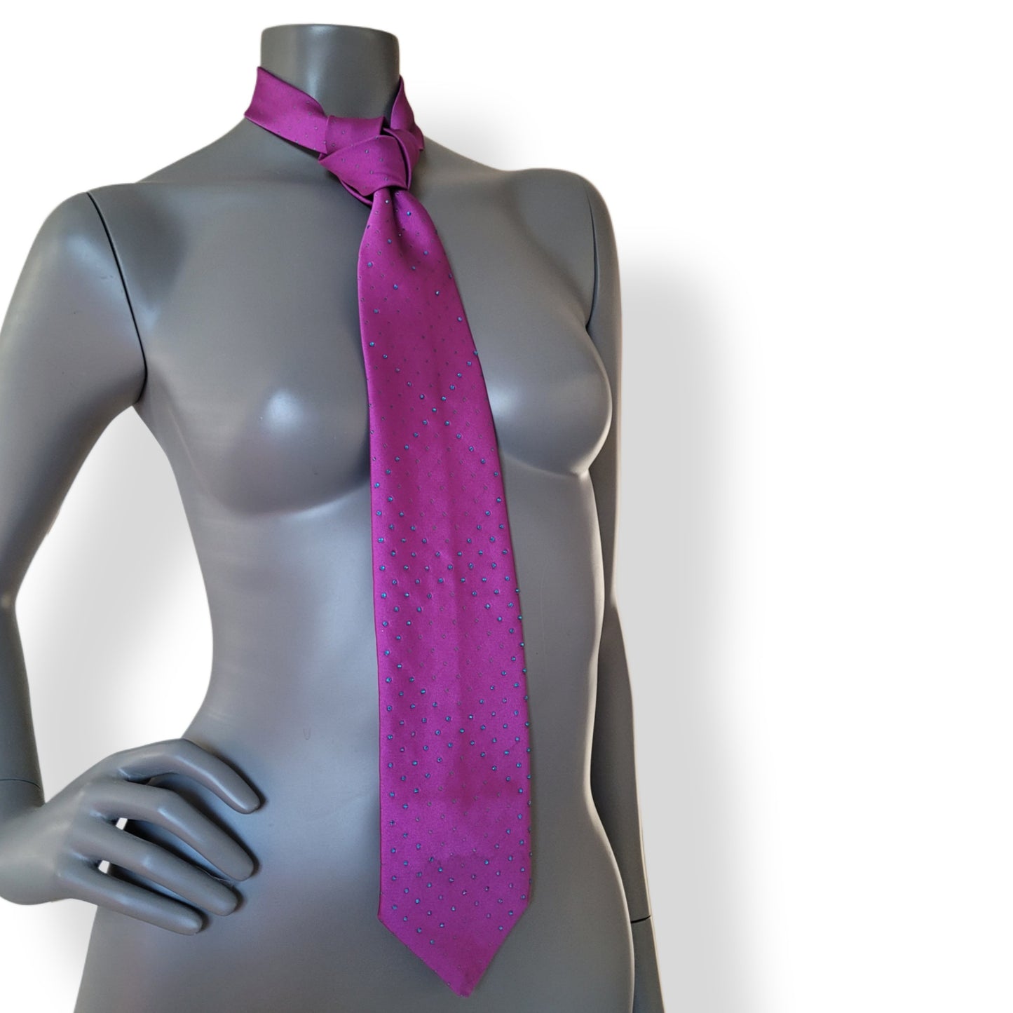 Another Dance collection: Beat of Your Heart tie, vintage bright purple necktie adorned with shimmering turquoise glass crystals