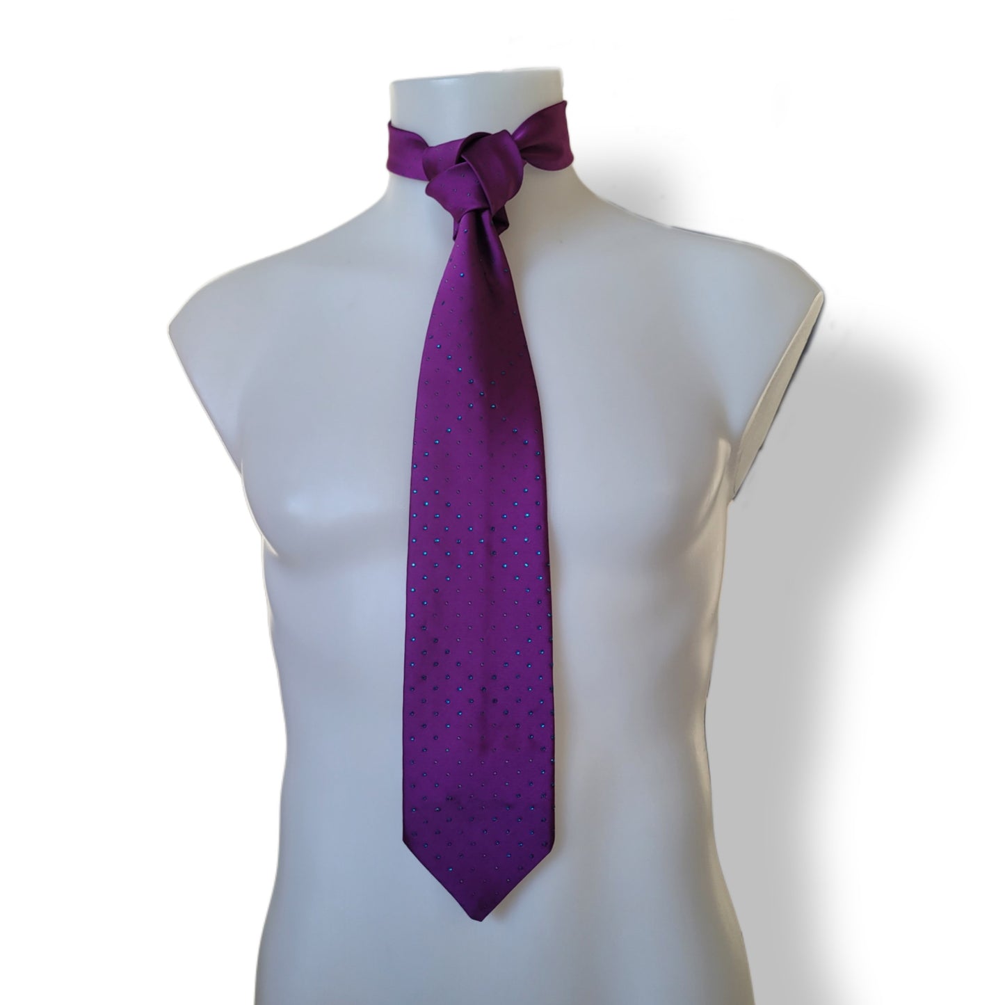 Another Dance collection: Beat of Your Heart tie, vintage bright purple necktie adorned with shimmering turquoise glass crystals