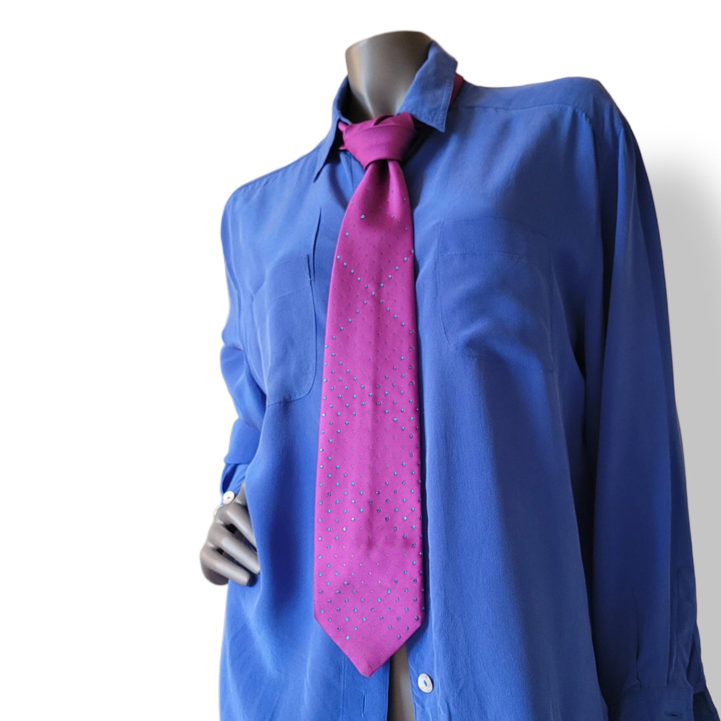 Another Dance collection: Beat of Your Heart tie, vintage bright purple necktie adorned with shimmering turquoise glass crystals