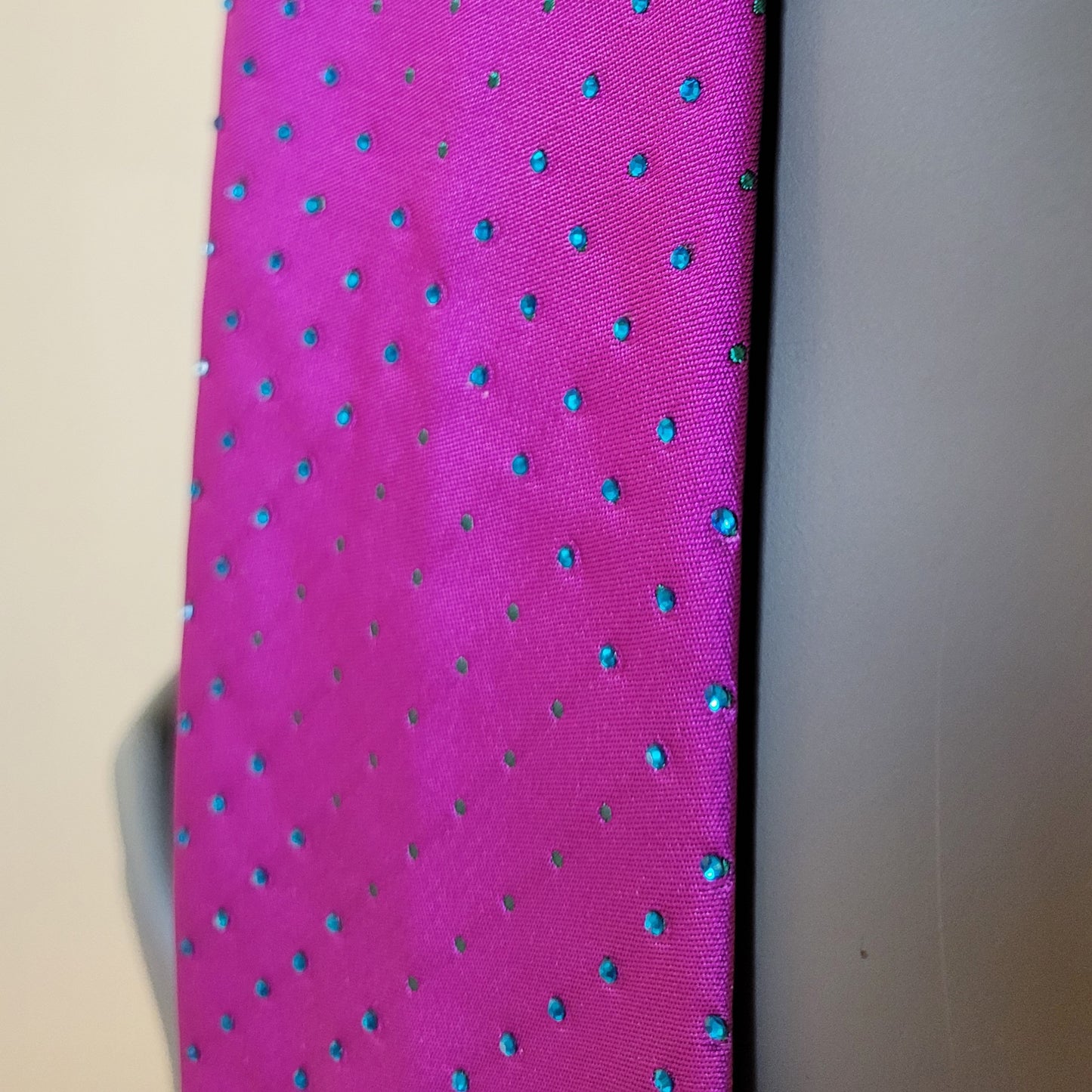 Another Dance collection: Beat of Your Heart tie, vintage bright purple necktie adorned with shimmering turquoise glass crystals