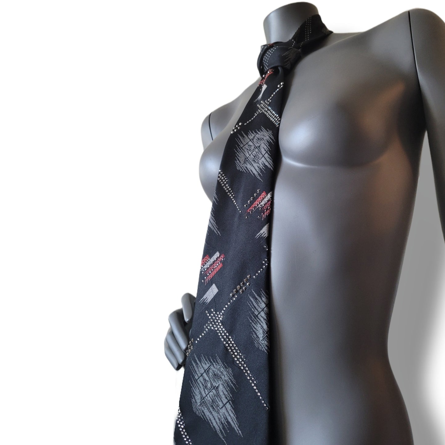 Another Dance collection: Crystal bits of Snowflakes tie, retro polyester necktie with silver glass crystals