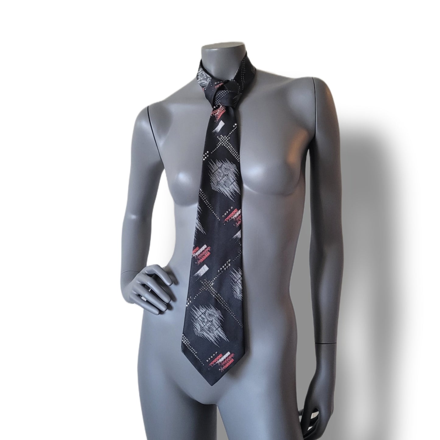 Another Dance collection: Crystal bits of Snowflakes tie, retro polyester necktie with silver glass crystals