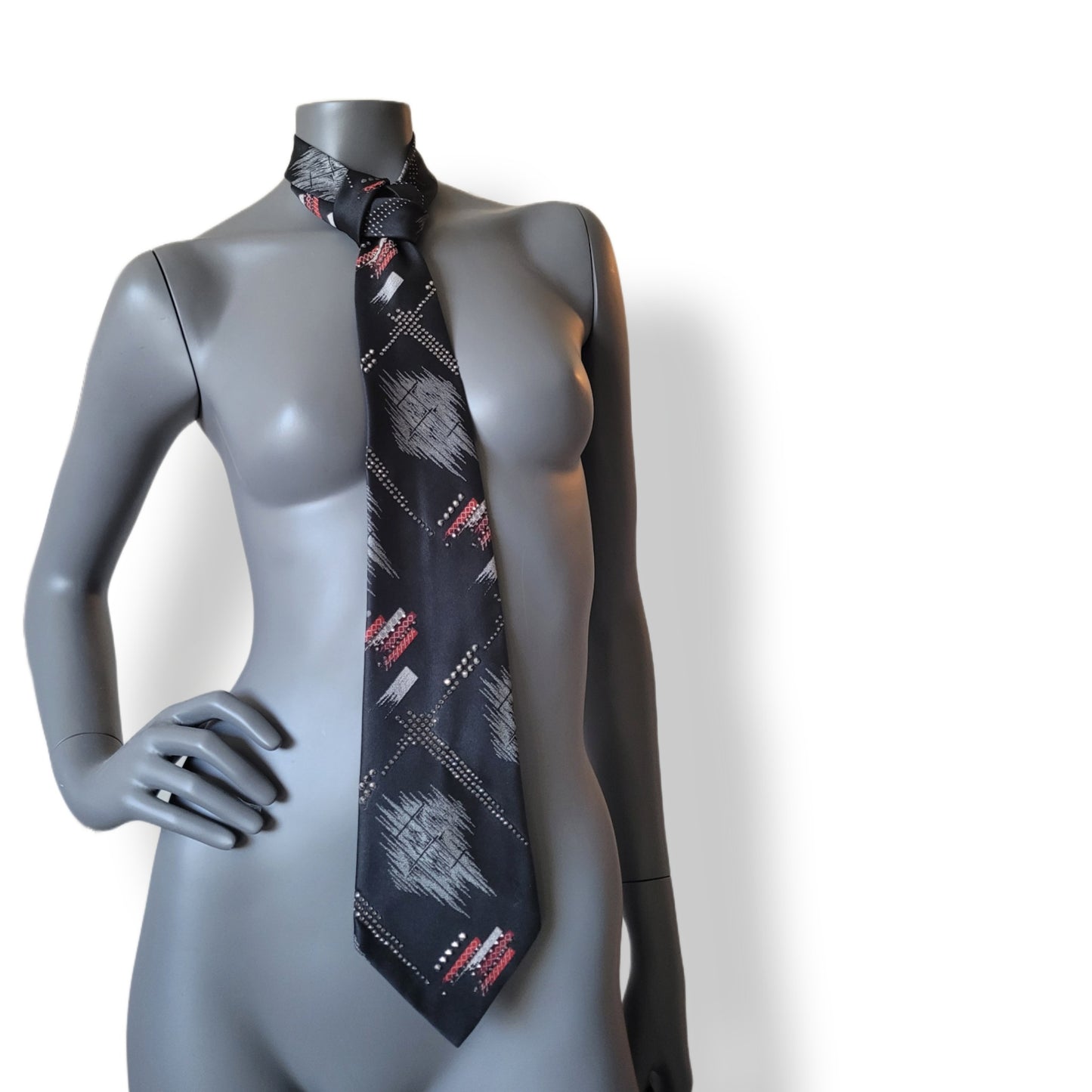 Another Dance collection: Crystal bits of Snowflakes tie, retro polyester necktie with silver glass crystals