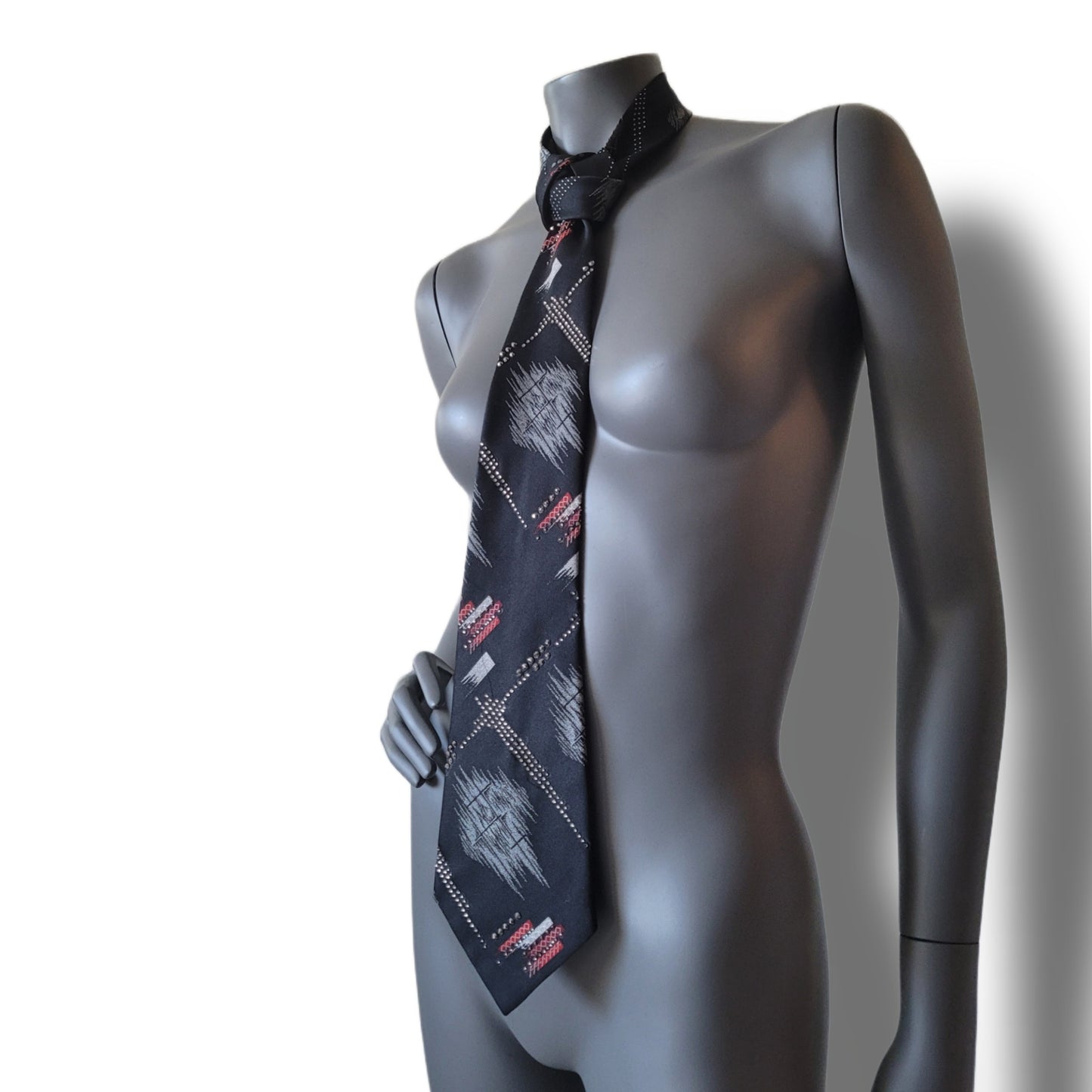 Another Dance collection: Crystal bits of Snowflakes tie, retro polyester necktie with silver glass crystals