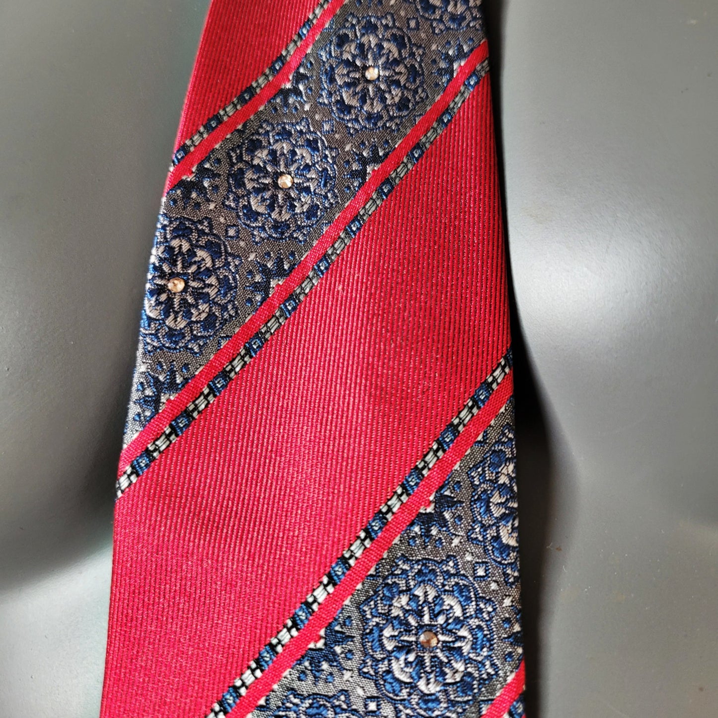 Tie it Together collection: Giovanni tie, vintage classic Italian silk necktie in red and blue with peach glass crystals