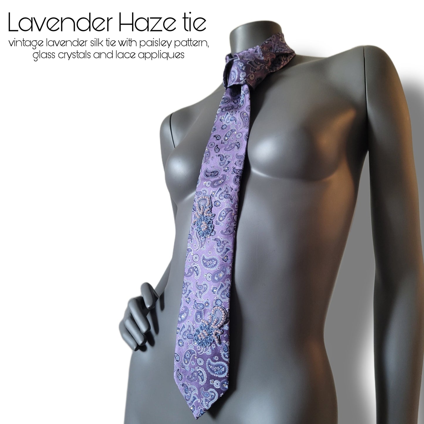 Another Dance collection: Lavender Haze tie, vintage silk necktie with irredecent glass crystals