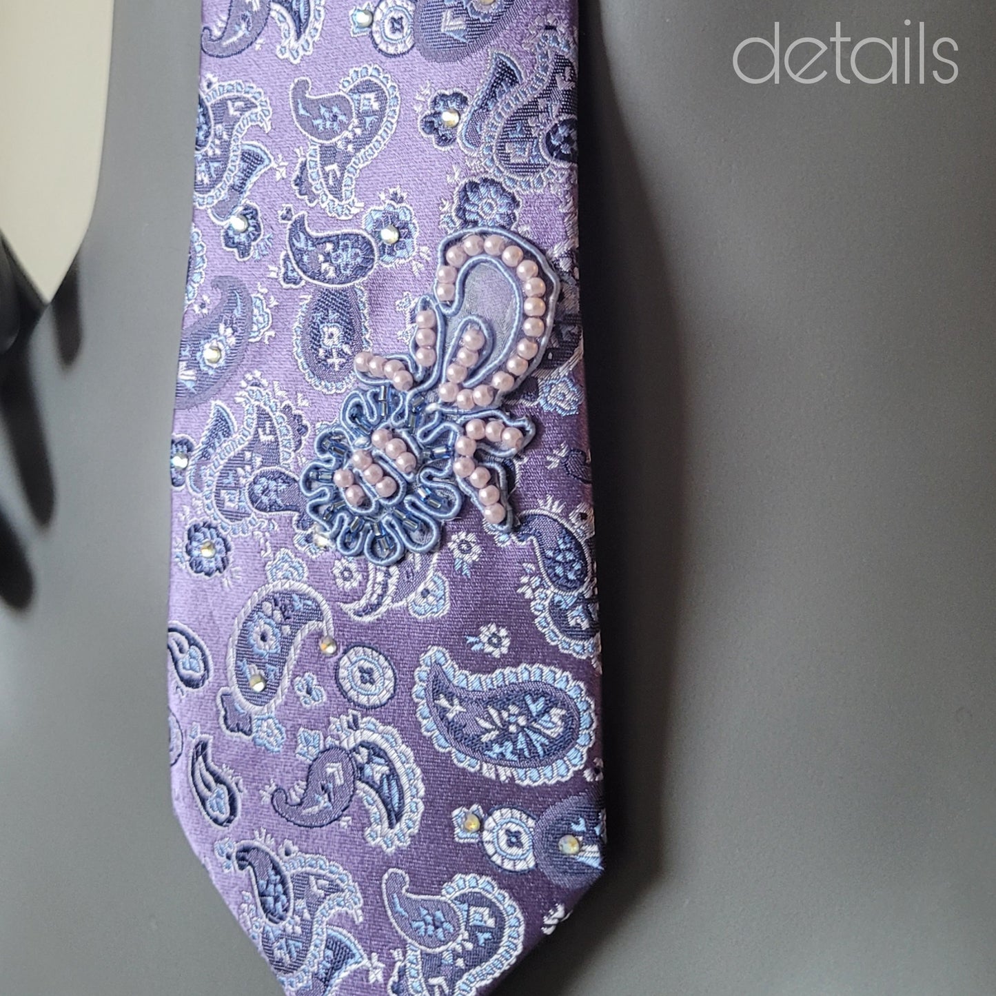 Another Dance collection: Lavender Haze tie, vintage silk necktie with irredecent glass crystals