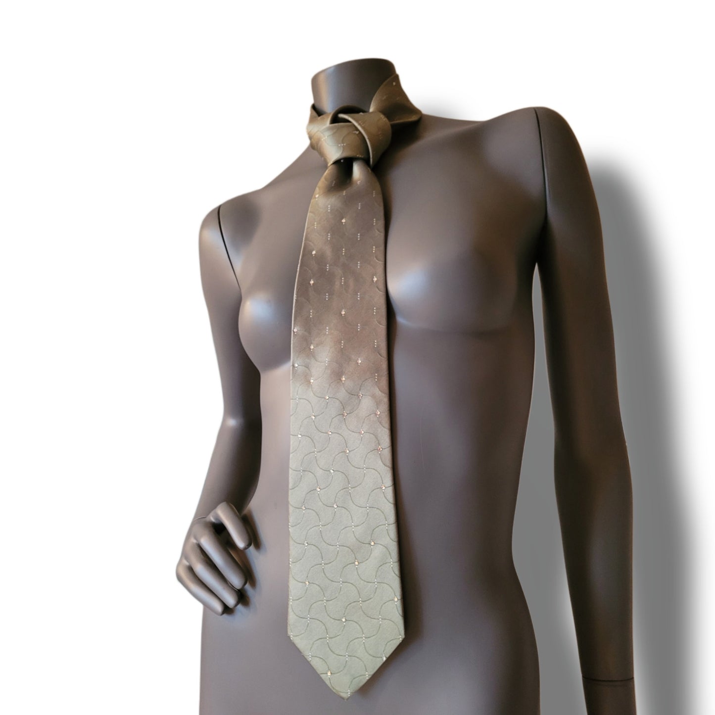 Another Dance collection: Misty Mountains tie, vintage misty light green silk necktie with subtle pattern adorned with shimmering AB glass crystals