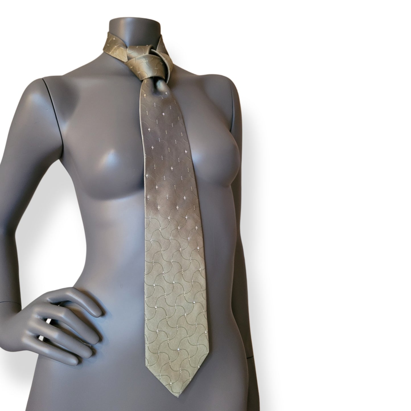 Another Dance collection: Misty Mountains tie, vintage misty light green silk necktie with subtle pattern adorned with shimmering AB glass crystals