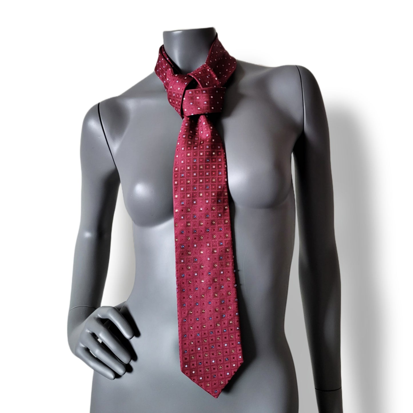Another Dance collection: Modern Love tie, vintage burgundy | dark red silk necktie with glass crystals in light yellow and blue