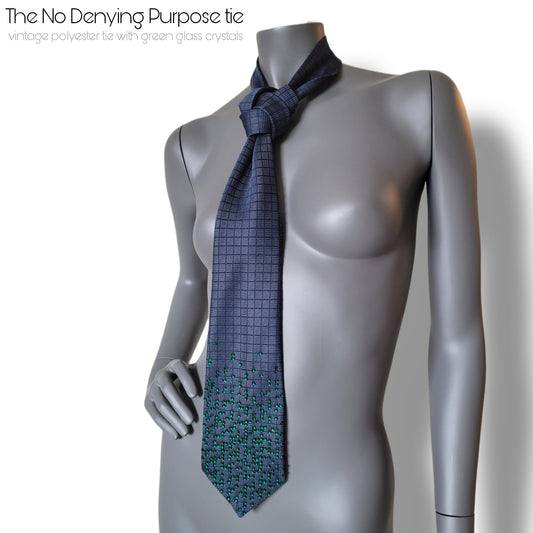 Depth of the Rabbit Hole collection: No Denying Purpose tie, retro necktie with Matrix inspired pattern in green glass crystals
