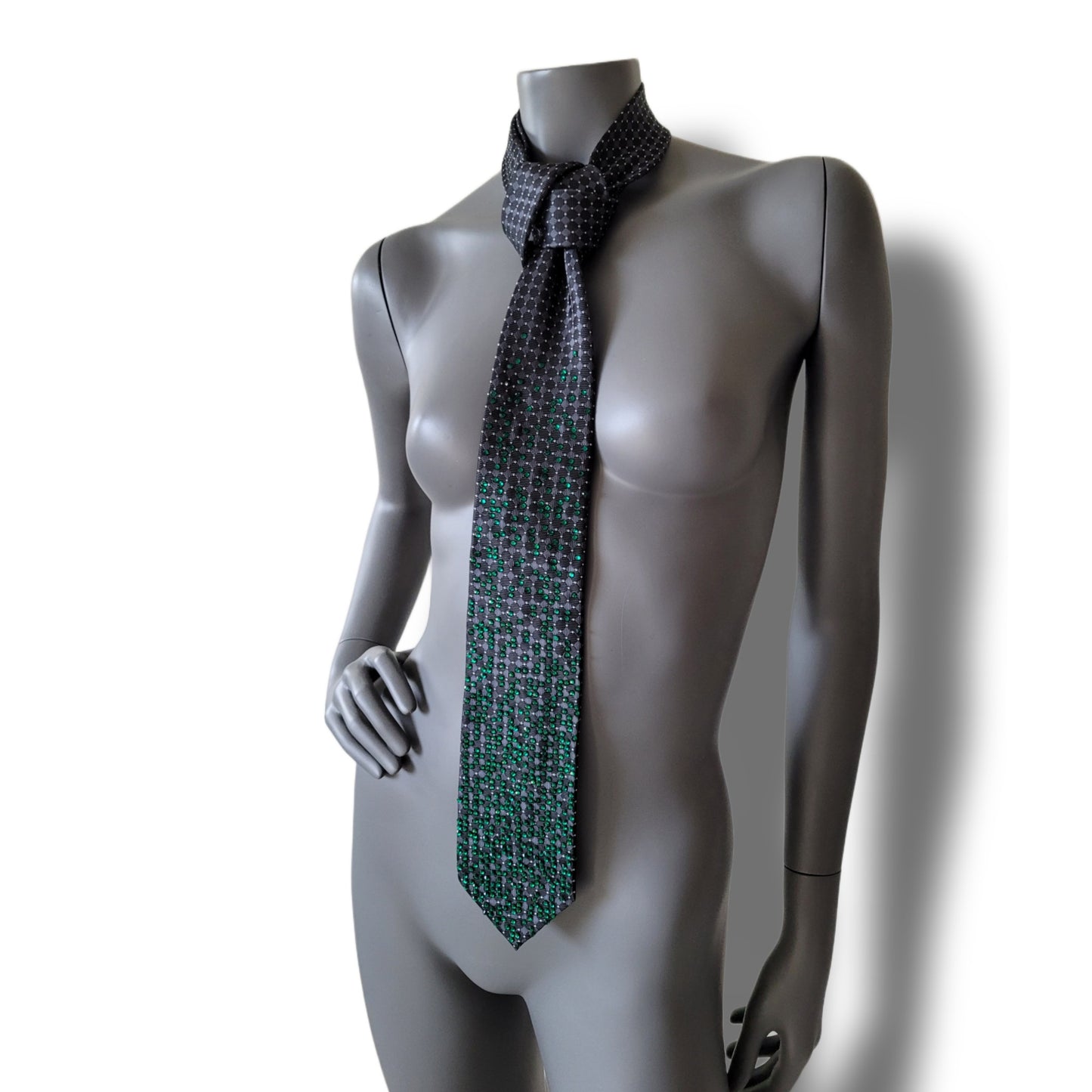 Depth of the Rabbit Hole collection: No Escaping Reason tie, necktie with green glass crystals