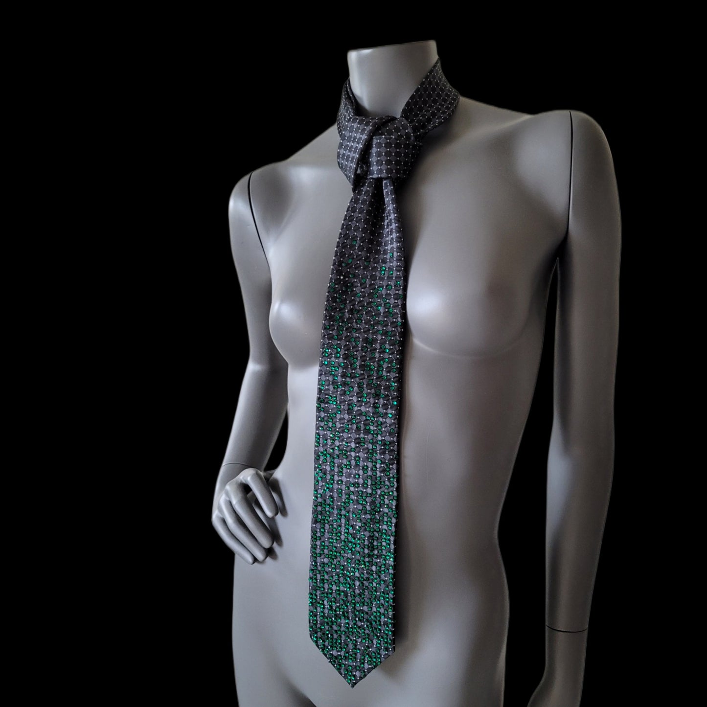 Depth of the Rabbit Hole collection: No Escaping Reason tie, necktie with green glass crystals