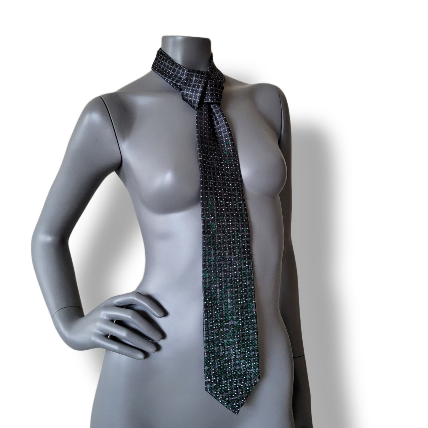 Depth of the Rabbit Hole collection: No Escaping Reason tie, necktie with green glass crystals