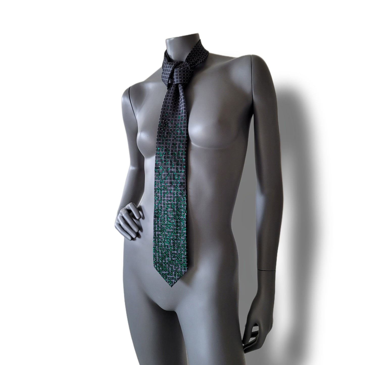 Depth of the Rabbit Hole collection: No Escaping Reason tie, necktie with green glass crystals