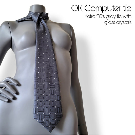 Another Dance collection: OK Computer tie, retro polyester necktie with glass crystals