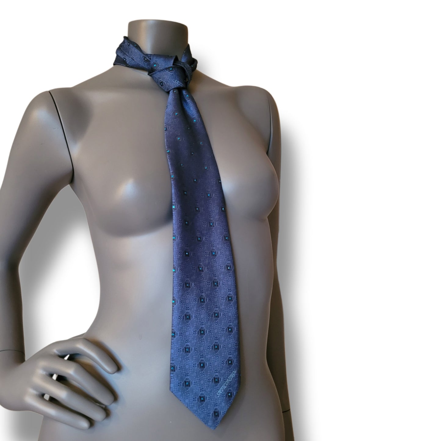 Another Dance collection: Ocean Eyes tie, vintage Alfa-Laval Sattcontrol blue silk tie from the 90's or 00' transformed into a sparkling ocean dream of tropical blue glass crystals