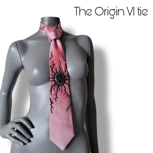 Origin collection: The Origin VI tie, vintage pink necktie with black glass crystals