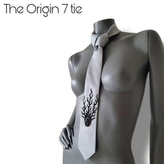 Origin collection: The Origin VII tie, vintage necktie with black glass crystals