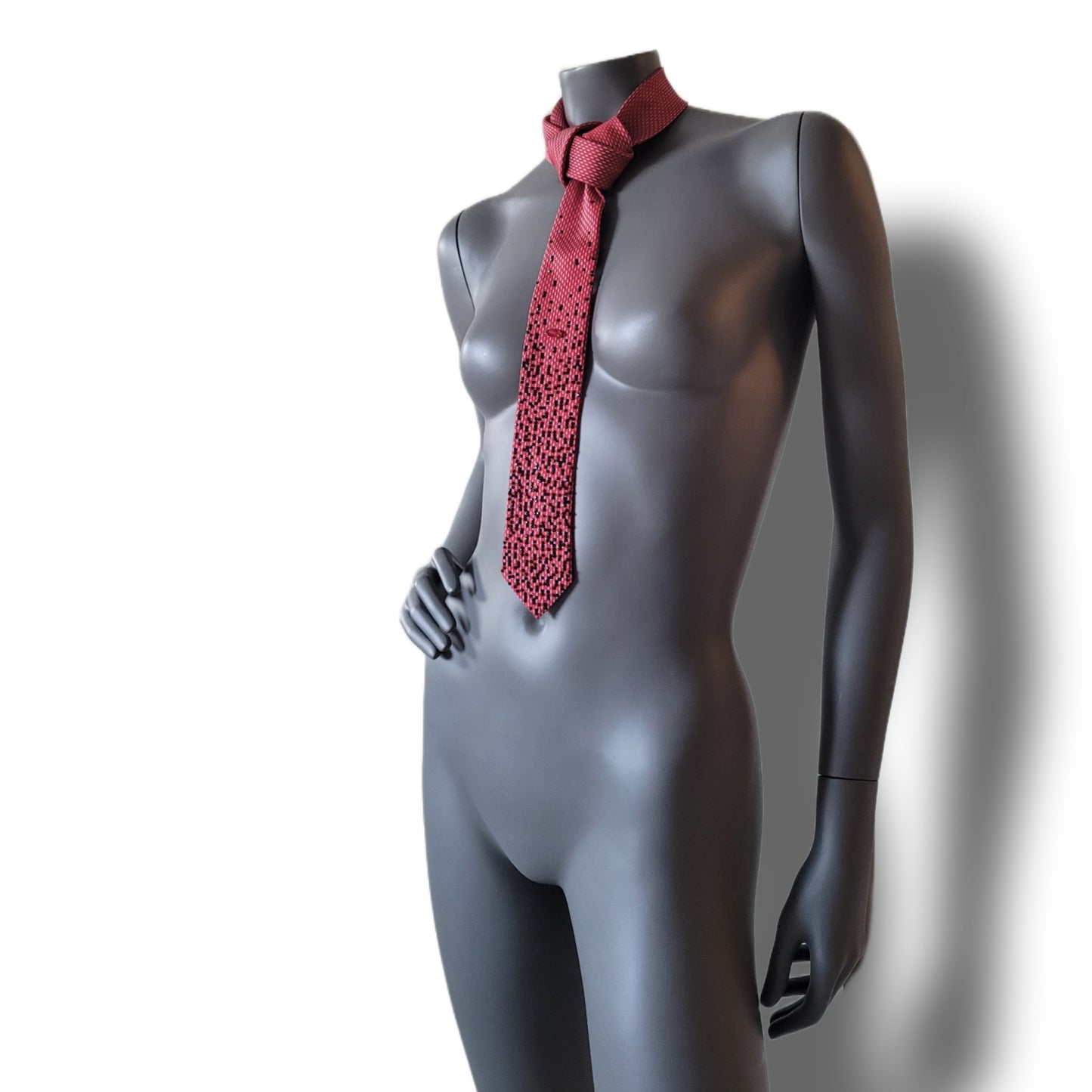 Depth of the Rabbit Hole collection: Red Pill I tie, necktie with one large red crystal and smaller black glass crystals