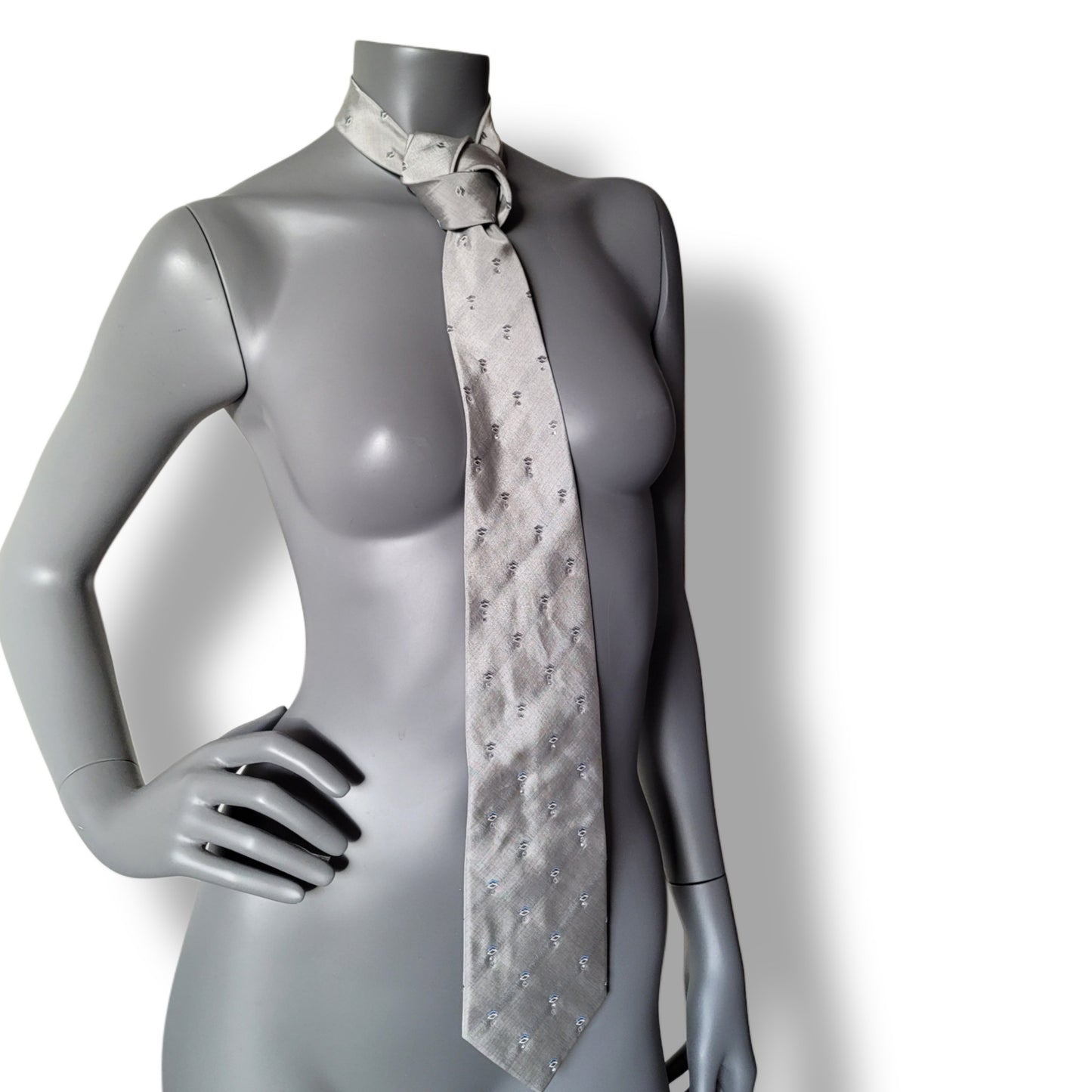 Another Dance collection: Rain tie, vintage light gray silk necktie with clear glass crystals