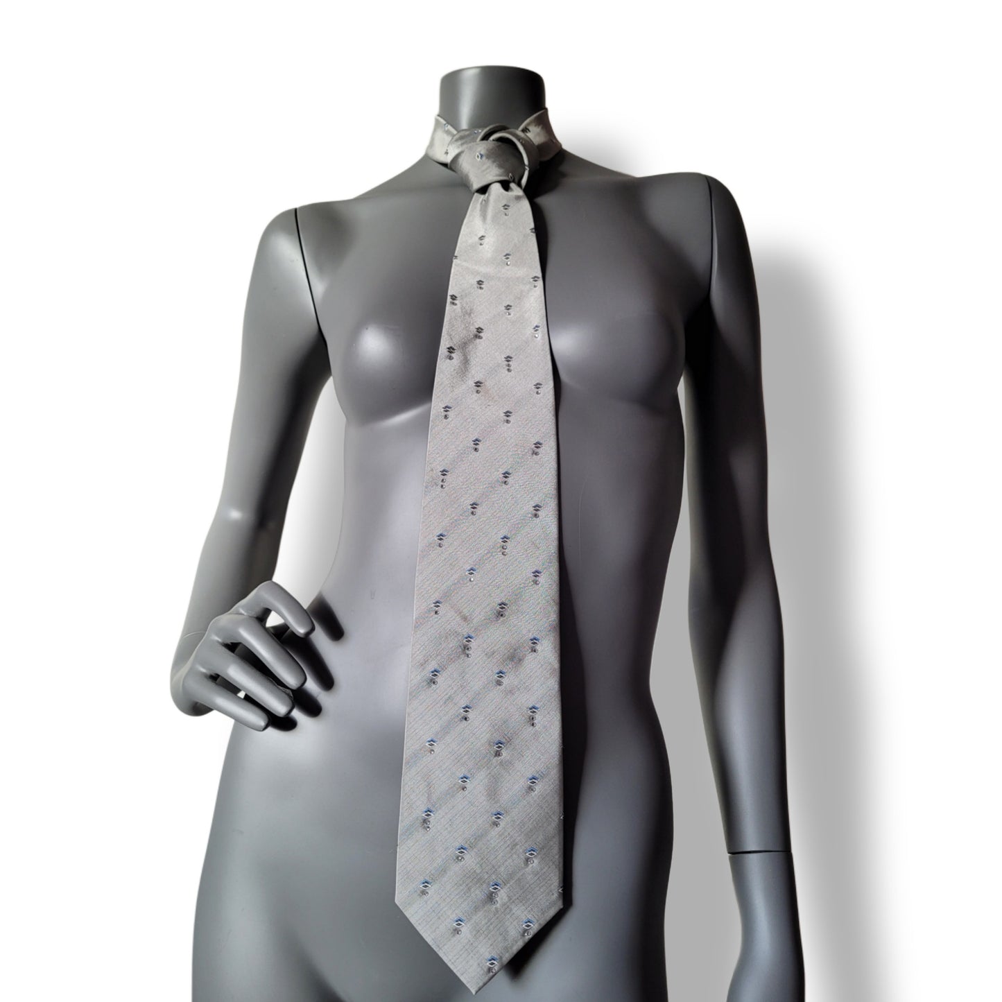 Another Dance collection: Rain tie, vintage light gray silk necktie with clear glass crystals