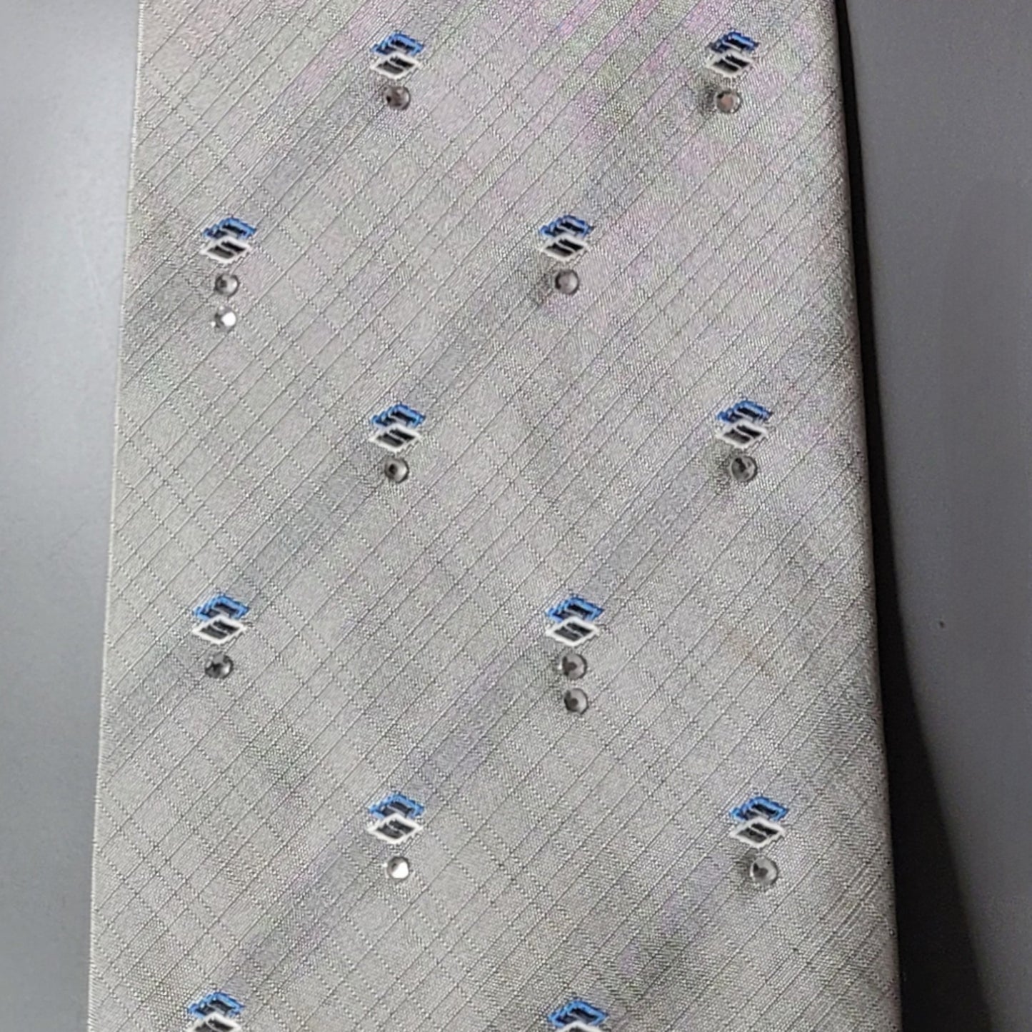 Another Dance collection: Rain tie, vintage light gray silk necktie with clear glass crystals