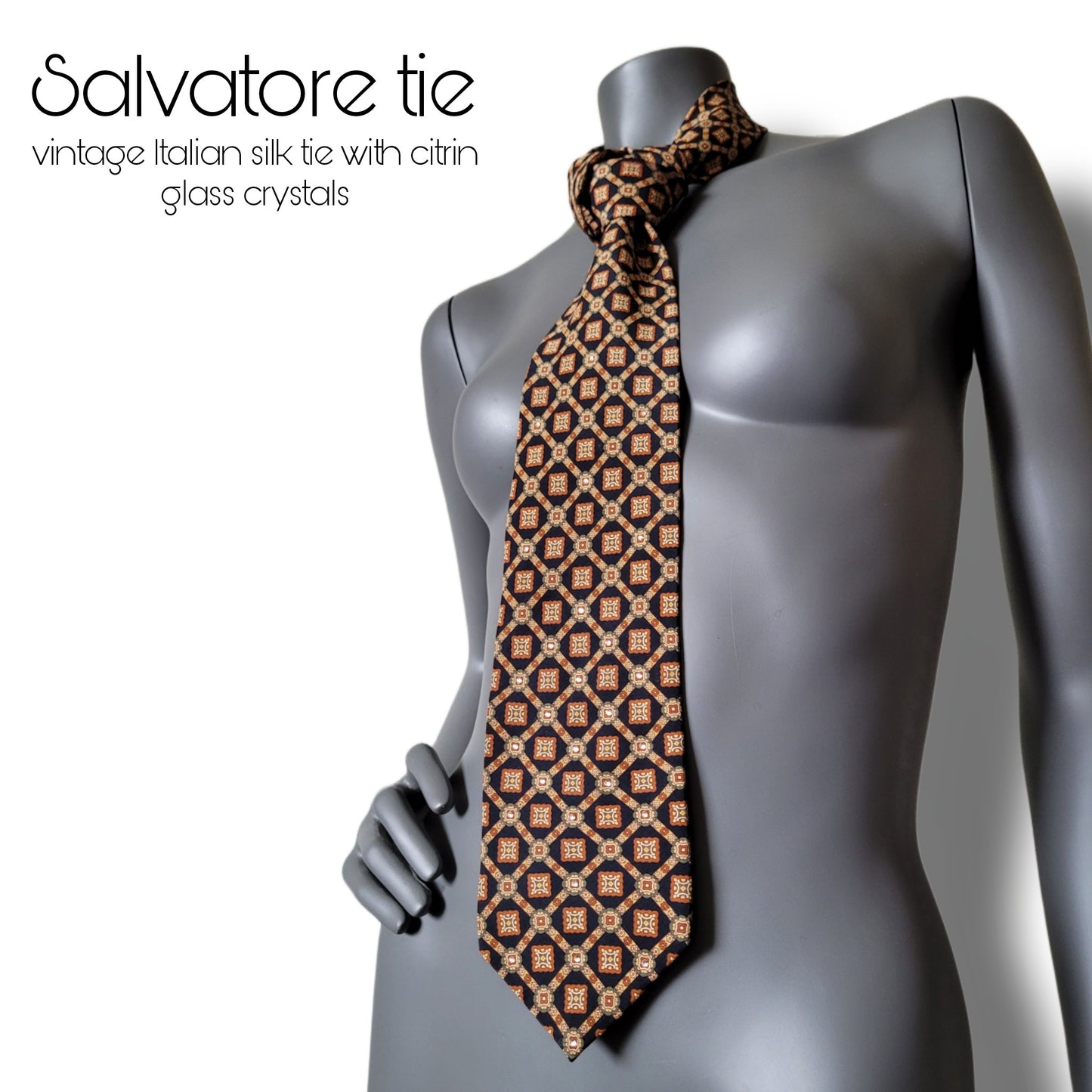 Tie it Together collection: Salvatore tie, vintage Italian silk necktie with citrin glass crystals