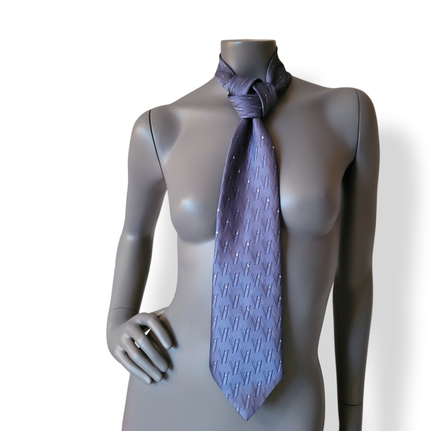 Another Dance collection: Six Ribbons tie, vintage dusty light blue necktie with subtle ribbon pattern adorned with shimmering clear glass crystals