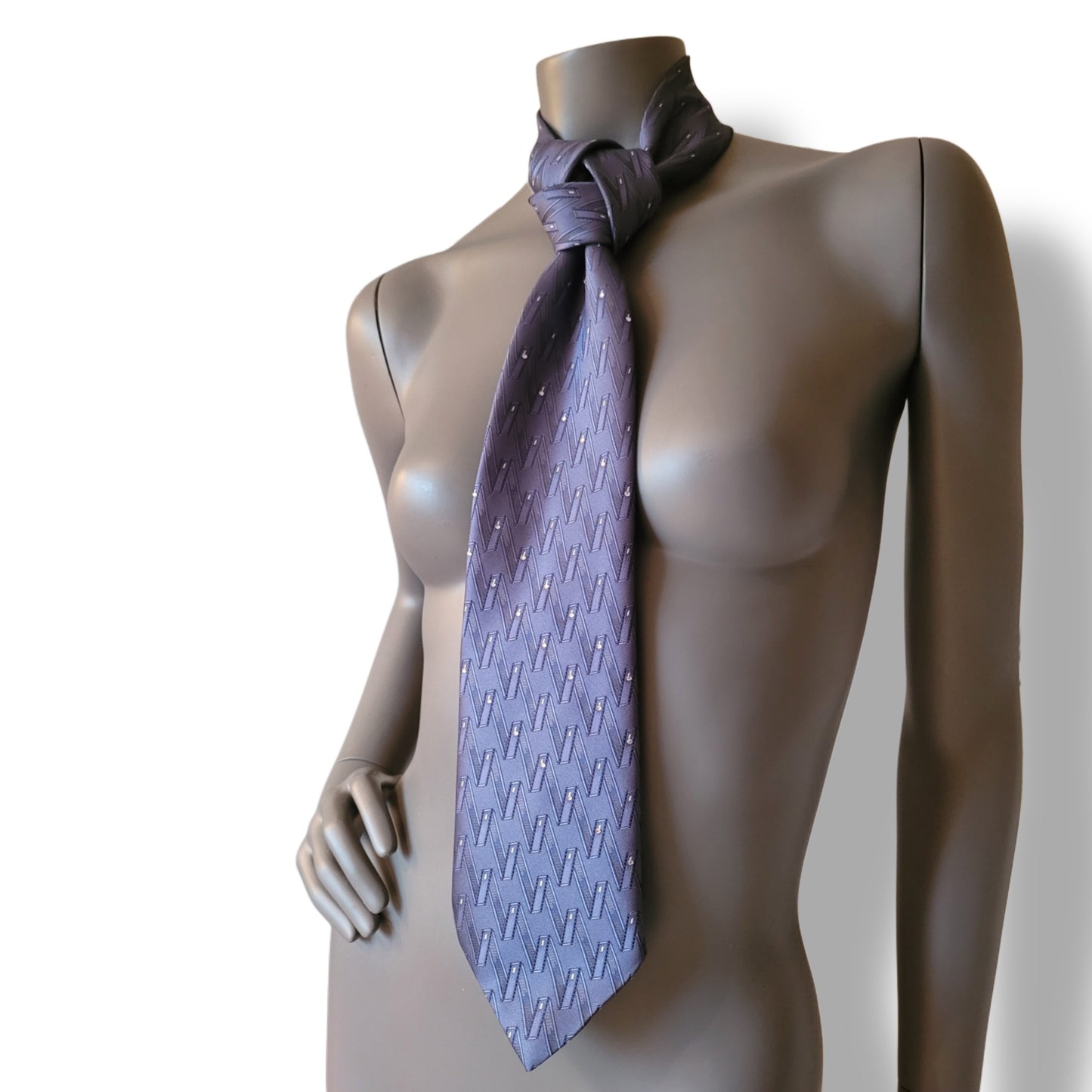 Another Dance collection: Six Ribbons tie, vintage dusty light blue necktie with subtle ribbon pattern adorned with shimmering clear glass crystals