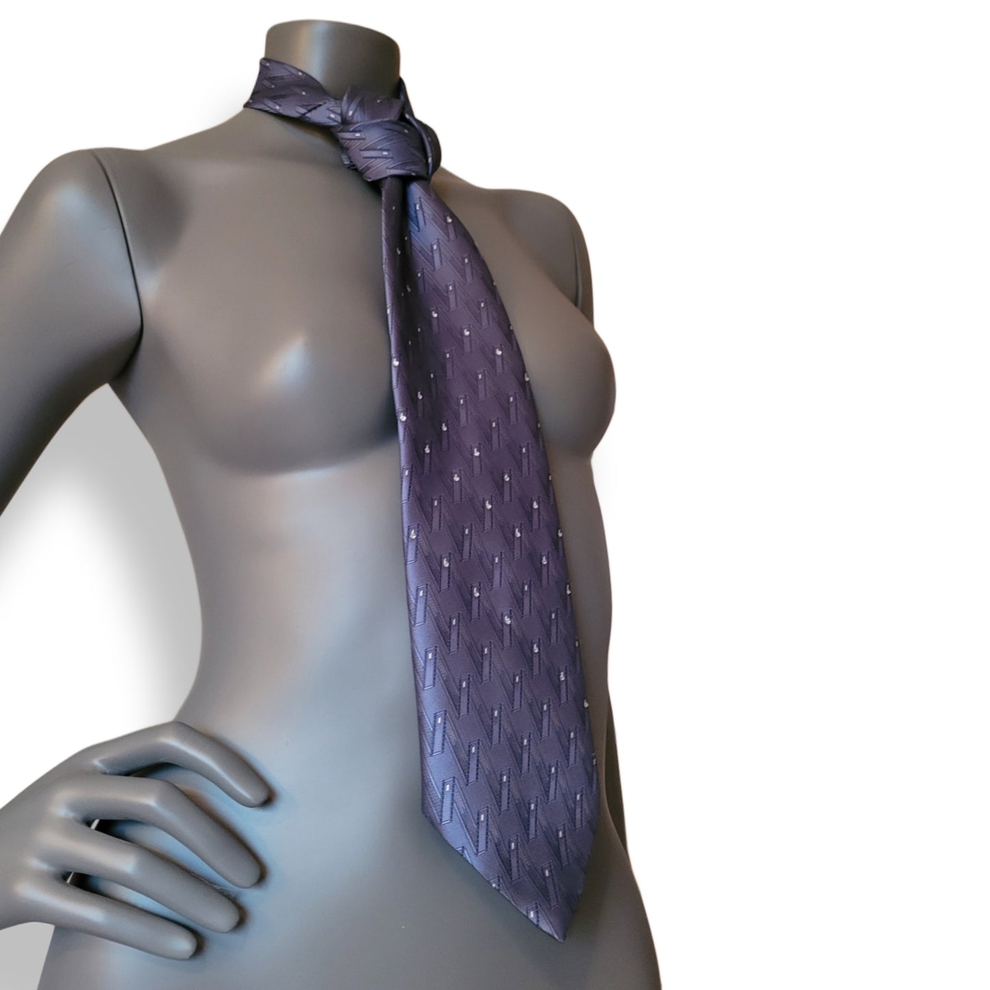 Another Dance collection: Six Ribbons tie, vintage dusty light blue necktie with subtle ribbon pattern adorned with shimmering clear glass crystals