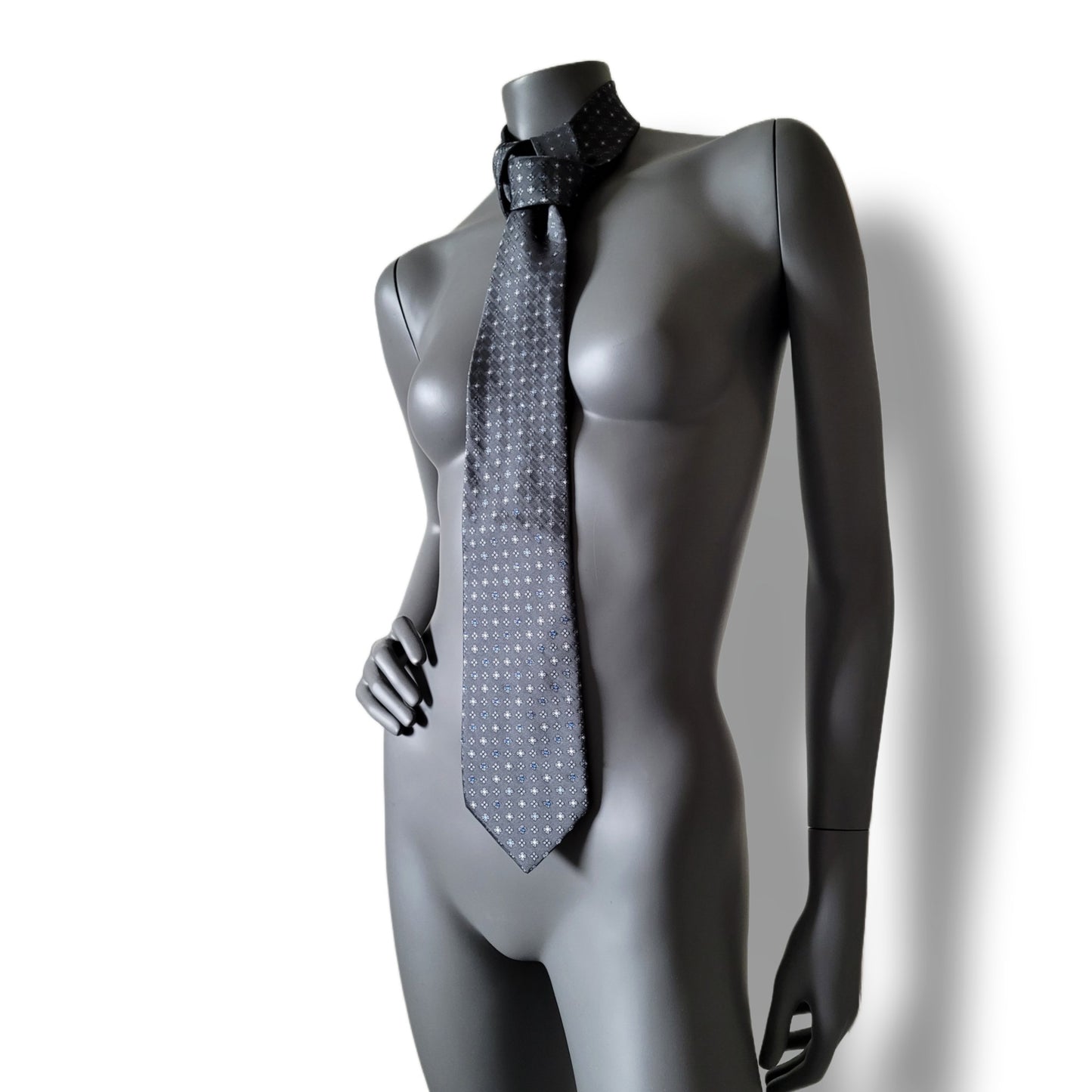 Another Dance collection: Skyfall tie, vintage gray silk necktie with pale blue glass crystals