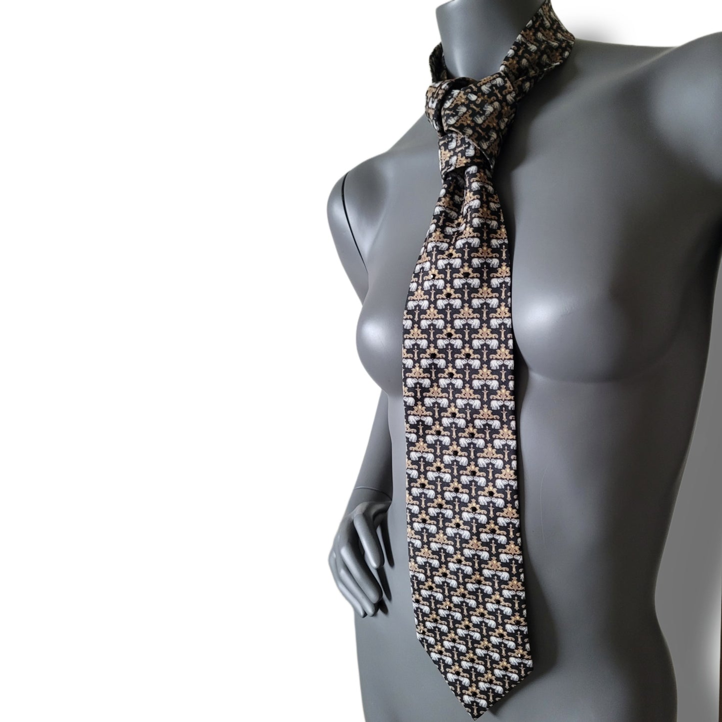 Another Dance collection: Temple doors tie, black thai silk necktie with elephants and black glass crystals