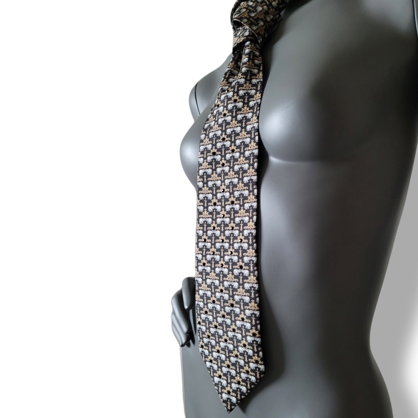 Another Dance collection: Temple doors tie, black thai silk necktie with elephants and black glass crystals